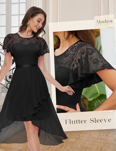 Wedtrend Womens Formal Wedding Guest Dress Ruffle Bridesmaid Dress Flutter Sleeve Prom Dresses for Teens