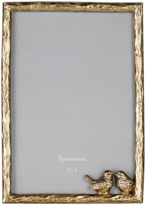 Synovana Romantic Aged Gold 4×6 Picture Frame with Lovebirds Vintage-Style Metal Photo Frame for Cherished Memories and Meaningful Gifts