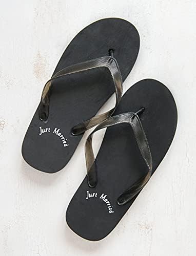 WEDDINGSTAR Just Married Wedding Favor Flip Flops – Black and White Honeymoon Sandals