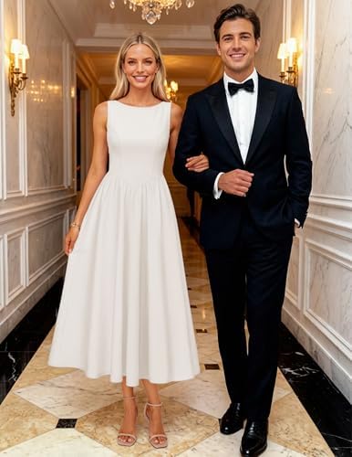 ZESICA Womens Summer Elegant Sleeveless Midi Dresses 2026 Wedding Guest Cocktail Party Crewnenck Flowy A Line Long Dress