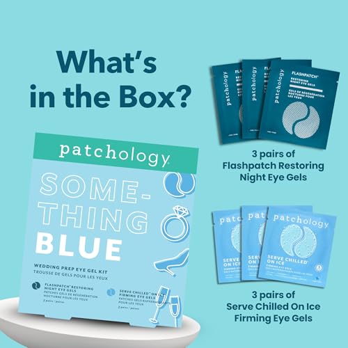 Patchology Bridal Shower Gift Box Something Blue Cooling Under Eye Patches for Brides & Bridesmaids, Depuffing & Firming Gel Masks with Peptides & Bakuchiol Wedding Skincare Gift Set