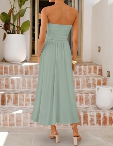 ZESICA Womens Summer Sleeveless Midi Dress 2026 Strapless Ruched A Line Flowy Wedding Guest Party Beach Long Dresses