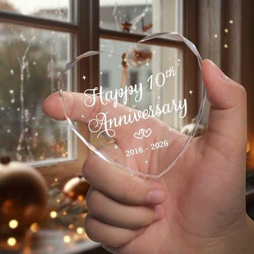BSQUIELE Happy 10th Anniversary Ornament 2026 – Valentine Gift for 10th Anniversary – 10th Wedding Ornament – 10 Years of Marriage Gifts for Couple – Anniversary, Birthday Gift for Husband, Wife