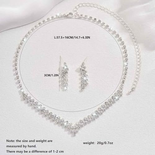 Aukmla Bridal Jewelry Set Rhinestones Bride Wedding Necklace Earring Sets Prom Costume Necklaces for Women