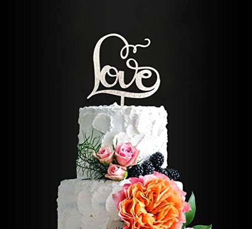 Gorgeous Love Cake Topper Anniversary Party Decorations Classical Sliver Wedding Cake Topper for Wedding/Bridal Shower Party Supplies