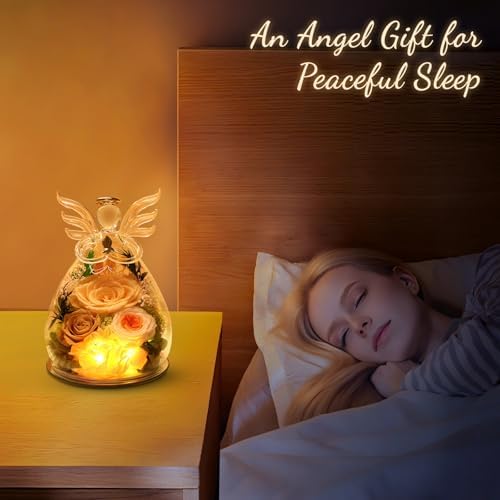 Gifts for Women Christmas Flowers for Delivery Birthday Gifts for Mom Grandma Preserved Rose Forever Flower in Glass Angel Figurines Fresh Bouquet Anniversary for Wife Sister Mother Friends