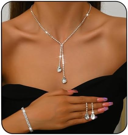 MIFYNN Rhinestone Wedding Set for Women Sparkle Crystal Earrings Necklace Bracelet Jewelry Set Wedding Party Prom Jewelry Set for Brides Bridesmaid
