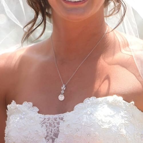 Wedding Jewelry for Bride Bridesmaid, Pearl Dangle Earrings and Pendant Necklace Set Bridal Jewelry for Promise Wedding Party