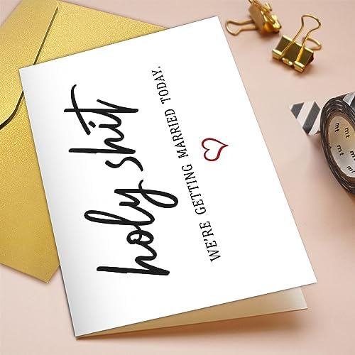 Qiliji Funny Wedding Day Card, Groom Bride Wedding Day Vows Card, To My Husband Wife On Our Wedding Day Card, Holy Shit Were Getting Married Today
