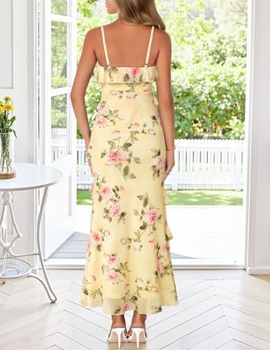 MEROKEETY Spring Wedding Guest Dress for Women 2026 Summer Floral Cocktail Party Beach Vacation Ruffle Bodycon Maxi Dresses