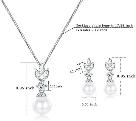 Wedding Jewelry for Bride Bridesmaid, Pearl Dangle Earrings and Pendant Necklace Set Bridal Jewelry for Promise Wedding Party