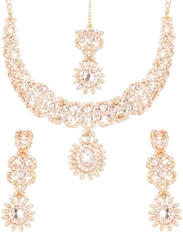 Touchstone Indian jewelry sets for women wedding gold kundan necklace traditional earrings tikka bollywood party style white crystal rhinestone guest gift bridal costume prom dainty accessories