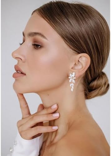 ATIMIGO Elegant Rhinestone Dangle Earrings Marquise Crystal Wedding Bridal Earrings for Brides Bridemaids Formal Prom Statement Drop Earrings for Women