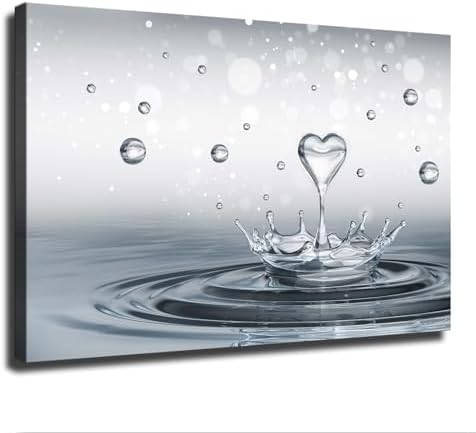 Heart Water Drop Water Splash Water Poster Canvas Print Art Decoration Wall Art Painting Print Modern Aesthetic Suitable for Living Room, Bedroom Decoration, Framed or Unframed (1218inch framed)