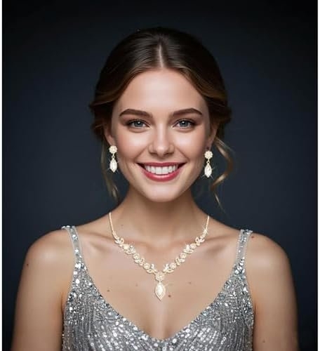 yuxiaoyu Bridal Jewelry Set for Wedding Prom Jewelry Set for Women Sparkly Rhinestone Necklace Earrings Bracelet Sets for Bride Bridesmaid Quinceanera Costume Accessories