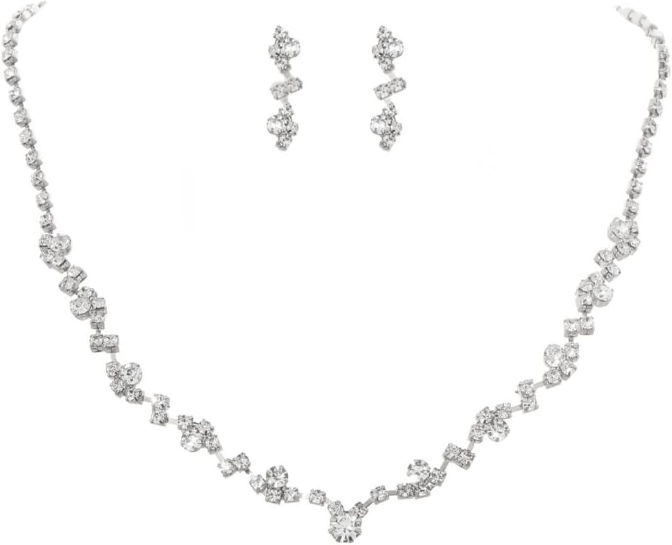 JAKAWIN Bride Wedding Necklace and Earring Set Silver Bridal Jewelry Sets for Women
