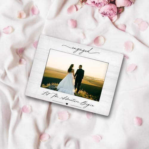Engagement 4×6 Picture Frame, Just Engaged Gift, Engagement Gifts for Couples,Wedding Gifts for Newlyweds Bride Groom, Couple Picture Photo Frames for Desk Decor