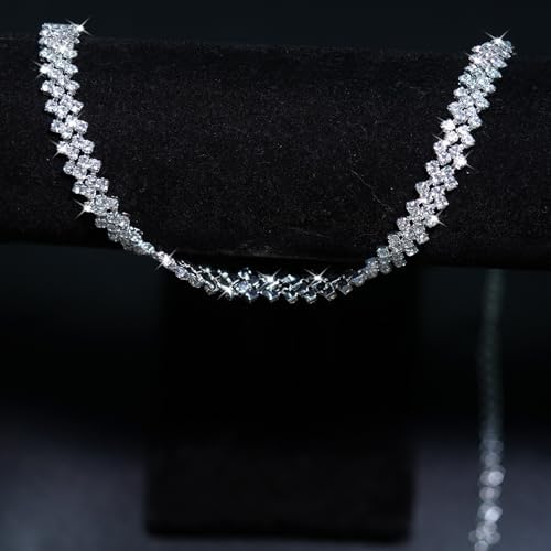 Ronglry Rhinestone Choker Necklace for Women Silver Diamond Choker Necklaces for Women Sparkly Crystal Rhinestone Necklace for Women Silver Chokers for Women Party Prom Wedding Jewelry Accessories