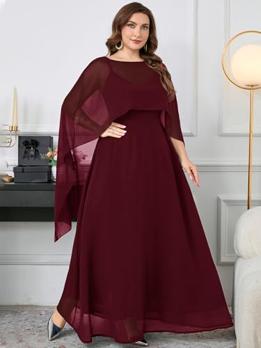 Plus Size Elegant Chiffon Dress Formal Long Cape Sleeve A Line Maxi Evening Gown Wedding Guest Cocktail Dresses