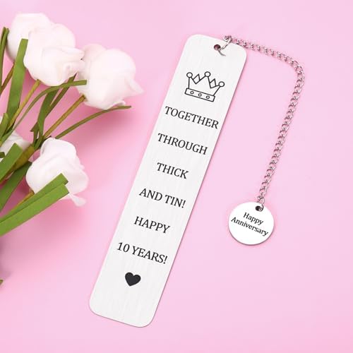 10 Year Anniversary Bookmark for Him Her 10th Anniversary Tin Gifts for Wife Husband Couple Gifts for 10th Wedding Anniversary for Book Lover Gifts Bookmark for 10th Tin Anniversary