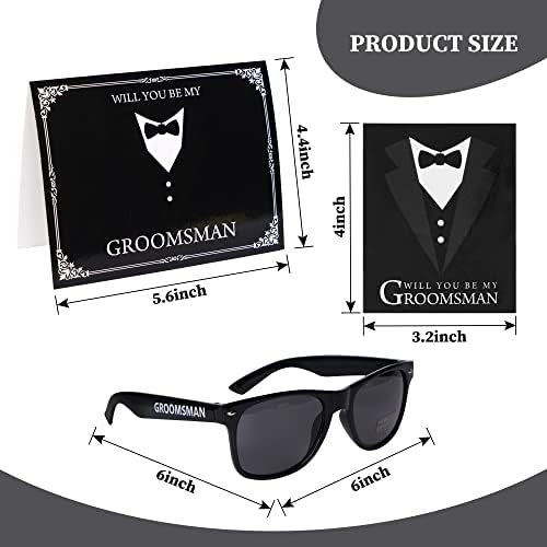 6 Pieces Groomsmen Gifts Groomsman Proposal Wedding Party Box Set:8oz Stainless Steel Tuxedo Flask with cups Poker Bottle Cap Opener Sunglass Card Sticker Groomsman Box for Wedding Bachelor Party