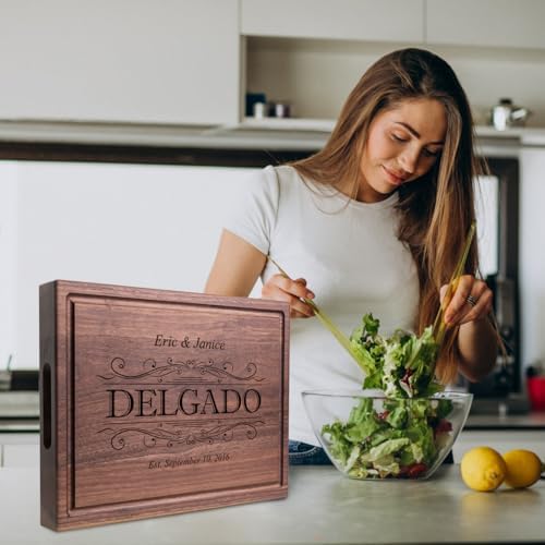 Personalized Cutting Board – Custom Engraved Wood Charcuterie Board – Best Wedding Gift Idea for Couples (Bride & Groom), Newlyweds – Handcrafted in USA from Premium Hardwood 002