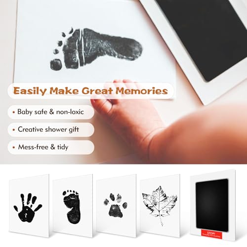 Baby Footprint Kit, 4-Pack Inkless Hand and Footprint Kit, Clean-Touch Baby Hand and Footprint Kit Dog Paw Print Kit Dog Nose Print Kit for Newborn and Pet, 4 Ink Pads and 8 Imprint Cards