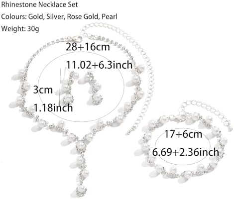 Wedding Jewelry Sets for Brides Silver Rhinestone Necklaces Earring Bracelet Set Wedding Sets for Women Prom Jewelry Sets for Women