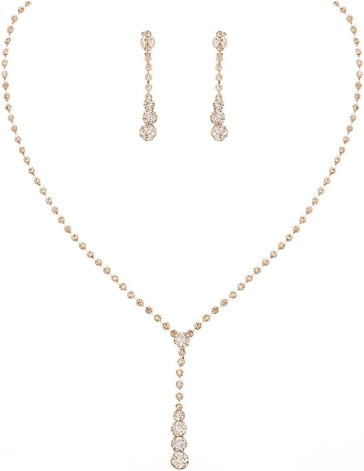 Yean Silver Bridal Jewelry Set Rhinestone Wedding Necklace and Earring Set Prom Jewelry for Women and Bride