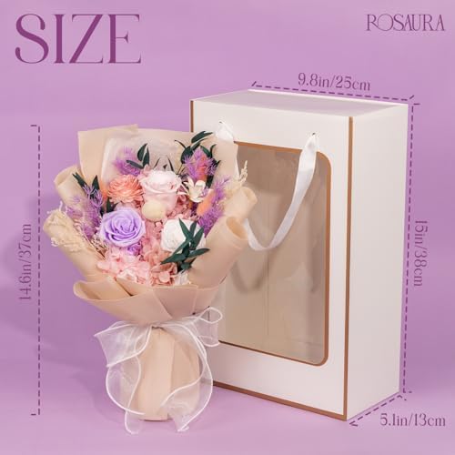 Rosaura Preserved Flowers Bouquets, flowers for Delivery Prime, Forever Roses Bouquets Valentines Day, Mothers Day, Christmas, Birthday Gifts (Pink)