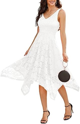 Meetjen Womens Lace Cocktail Party Dress 2026 Handkerchief Hem Bridesmaid Prom Formal Dresses for Wedding Guest