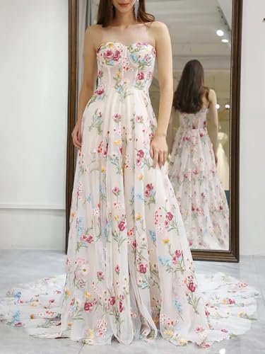 Flower Embroidery Tulle Wedding Dresses for Bride 2025 Long Corset Strapless Sweetheart A Line Wedding Bridal Gown