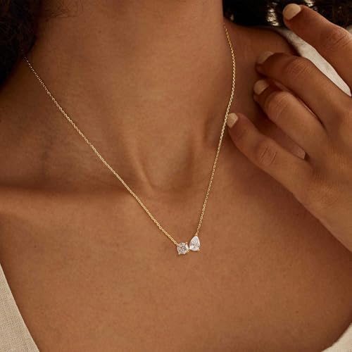 XIXINI Dainty Gold Necklace for Women, 14k Gold Plated Cubic Zirconia Pendant Necklace Simple Gold Necklaces for Women Trendy Cute Non Tarnish Solitaire Necklace Fashion Wedding Gold Jewelry
