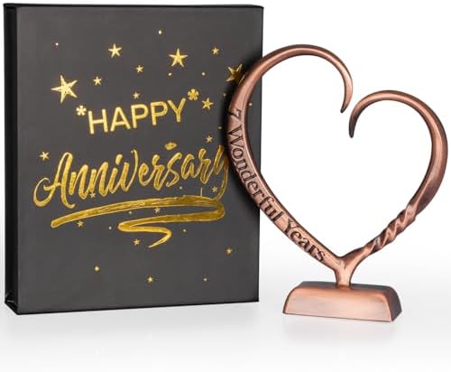 BESZONE 7 Year Anniversary Copper Gifts for Her Him Gift 7th Wedding Anniversary for Couples Wife Husband Men, Hand Forged Copper Heart Art Keepsake Home Decor Artwork