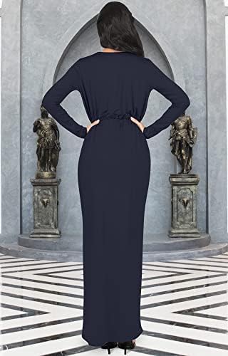 KOH KOH Womens 2025 Long Sleeve Formal Wrap Draped Cocktail V-Neck Gown Maxi Dress