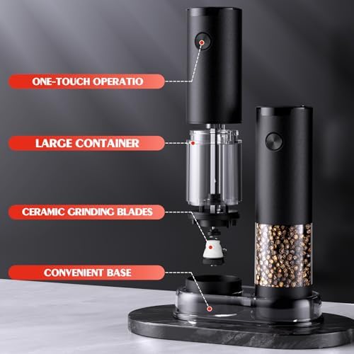 Electric Salt and Pepper Grinder Set Automatic Battery Pepper Mill Shakers Adjustable Coarseness Upgraded Larger Capacity with Led Home and Kitchen Appliances Birthday Gifts for Women