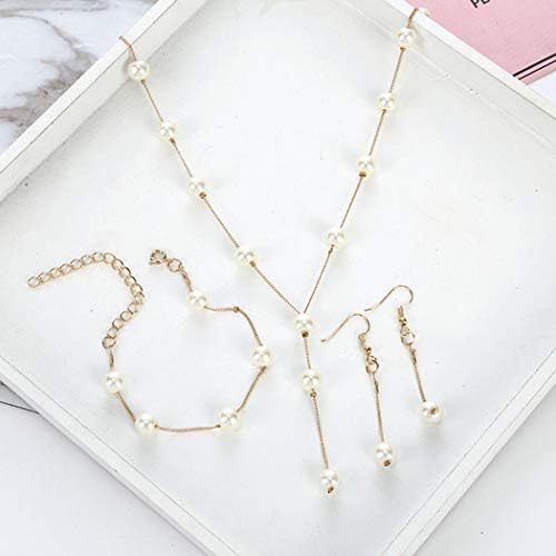 Shegirl Bridal Necklace Earring And Bracelet Set Faux Pearl Jewelry Set for Women Wedding Bridal Jewelry