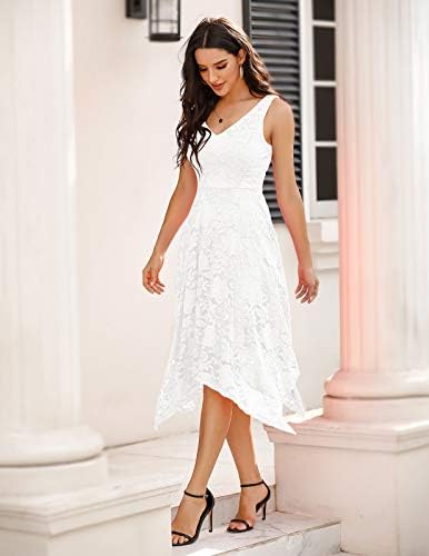 Meetjen Womens Lace Cocktail Party Dress 2026 Handkerchief Hem Bridesmaid Prom Formal Dresses for Wedding Guest