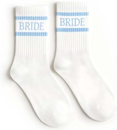 xo, Fetti Bride Socks, White + Blue | Bride To Be Something Blue Gift, Bachelorette Decorations, Wedding Day Slippers, Bridal Footwear Gift