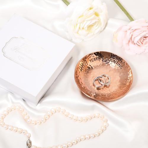 CEELGON 7th Wedding Anniversary Copper Gifts 4 Engraved Jewelry Tray Copper Decorative Dish for Couples Wedding Gift for Him or Her