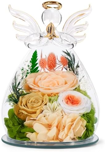 Gifts for Women Christmas Flowers for Delivery Birthday Gifts for Mom Grandma Preserved Rose Forever Flower in Glass Angel Figurines Fresh Bouquet Anniversary for Wife Sister Mother Friends