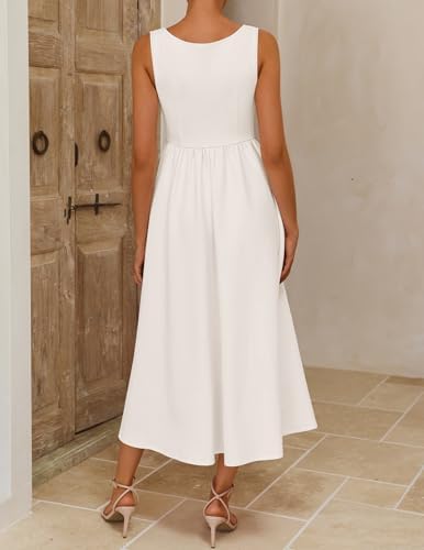 ZESICA Womens Summer Elegant Sleeveless Midi Dresses 2026 Wedding Guest Cocktail Party Crewnenck Flowy A Line Long Dress