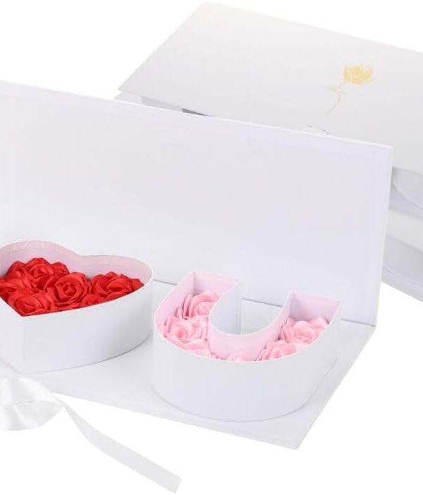 Valentines Day Flower Gift Box I HEART U Letter Large Flower Boxes with Ribbon for Christmas, Wedding Party, Mothers Birthday Love Favors, Bridal Shower Chocolate Packaging, Rose Bouquet Present (White)