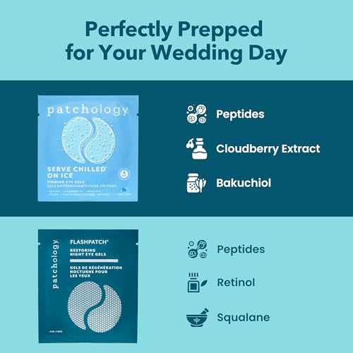 Patchology Bridal Shower Gift Box Something Blue Cooling Under Eye Patches for Brides & Bridesmaids, Depuffing & Firming Gel Masks with Peptides & Bakuchiol Wedding Skincare Gift Set