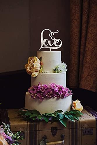 Gorgeous Love Cake Topper Anniversary Party Decorations Classical Sliver Wedding Cake Topper for Wedding/Bridal Shower Party Supplies