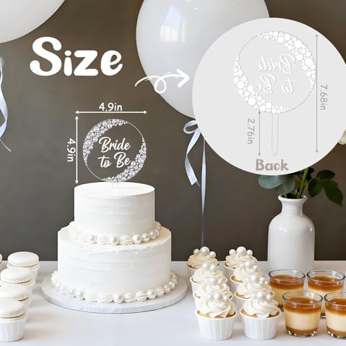 Pearl Bride to Be Acrylic Cake Topper – Wedding Cake Decoration with Pearls for Bride to Be, Bridal Shower, Anniversary, Bachelor, Bachelorette, Engagement Party Supply Photo Booth Prop
