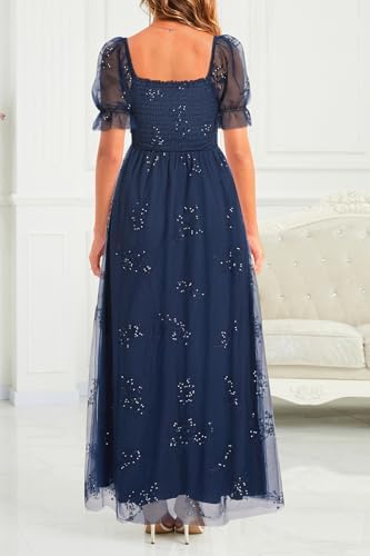 Plus Size Formal Dresses – Bridesmaid Leaf Embroidery with Sequin Tulle Prom Long Dress