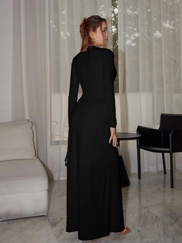 DAAWENXI Womens Sexy Deep V Neck Maxi Dress Long Sleeve Tie Wedding Guest Cocktail Evening Dresses