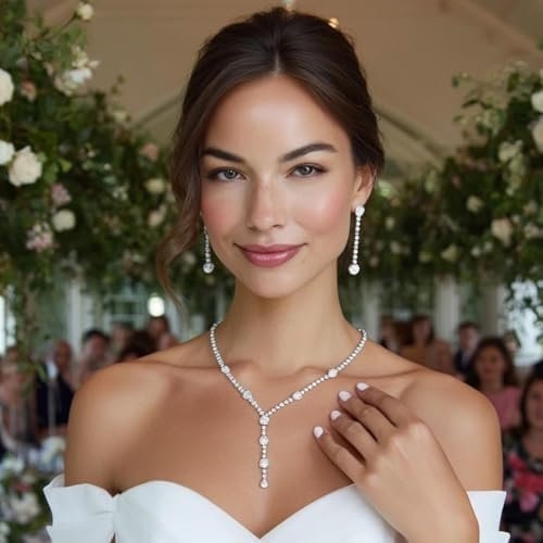 Unicra Rhinestone Bride Necklace Earrings Set Silver Crystal Bridal Wedding Jewelry Sets Prom Costume Jewelry Set Party Choker Necklace for Women and Brides