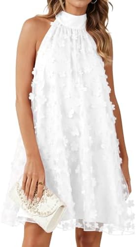 Womens Wedding Guest Floral Halter Tulle Cocktail Dresses 2026 Summer A Line Swing Sleeveless Mini Dress